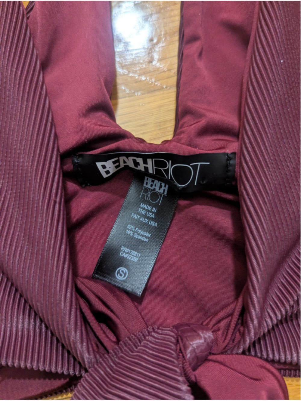 BEACH RIOT Dallas Burgundy Ribbed Tie Front Bikini Top Free People Small - Picture 7 of 10